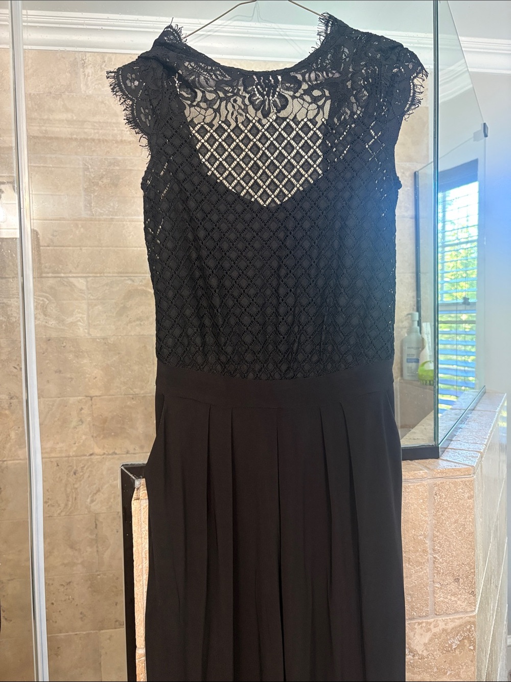 julia jordan Black Lace Bodice Wide-Leg Jumpsuit